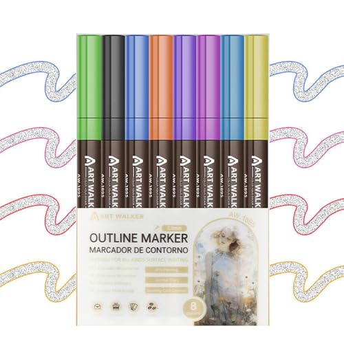 syayw Konturmarker, Glitzermarker | 8 Farben / 12 Farben / 24 Farben Zeichnungsmarker Konturstifte | Marker Set für Glitzerstifte, Marker von syayw