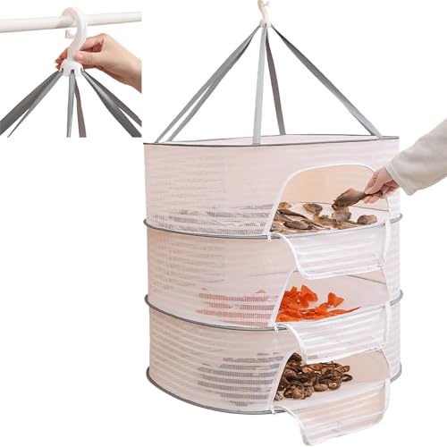 Syiyunran 3-Lagiges Trockennetz Trockengestell zum Aufhängen - Zipper Plant Drying Rack Hängendes Pflanzennetz-Trockenständer Für Kräuter, Pflanze, Blumen, Zwiebeln, Fisch, Gemüse, Obst, Weiß(40x60cm) von syiyunran