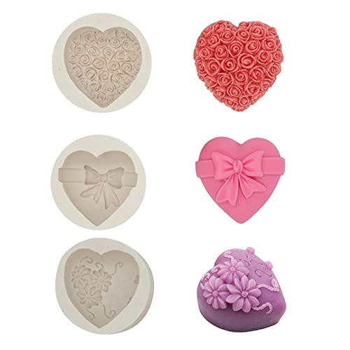 3 Pcs Rosen Mousse Kuchen Silikonform HerzföRmiges,3D Rosen Blumen Herz Silikonformen,Silikon Schokoladenkuchen Love Heart Shaped Mold,Geeignet fur Kuchen,Pralinen,Seifen,Kerzen,EiswüRfel, DIY-Formen von sylbx