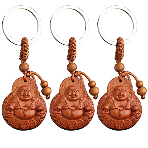 sylbx 3 Stück Buddha Anhänger,Buddha Schlüsselanhänger Buddha Schlüsselanhänger Aus Holz Dreidimensionale Schnitzerei Buddha Anhänger Schlüsselanhänger DIY Autozubehör Glücksbringer Geschenk von sylbx