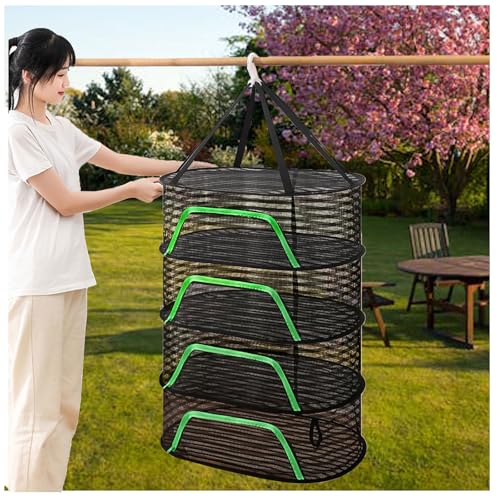 szgwtk Trockennetz Kräuter Schwarz, 4 Schichten Kräutertrockner Netz Hängendes 60X88cm Zipper Plant Drying Rack, Mesh Trockennetz für Pflanze, Fleisch, Blumen (grün) (Black) von szgwtk