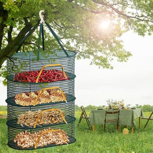 szgwtk Trockennetz Kräuter Schwarz, 4 Schichten Kräutertrockner Netz Hängendes 60X88cm Zipper Plant Drying Rack, Mesh Trockennetz für Pflanze, Fleisch, Blumen (grün) (Green) von szgwtk