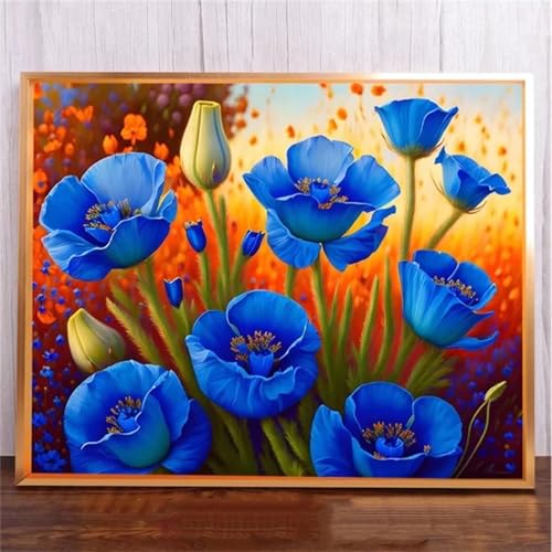 taesdvry Blaue Blumen Diamond Painting Kits Für Erwachsene, 5D Diamond Art Kits Für Anfänger,Round Drill DIY Vollbohrerbild Mit Diamant Malerei Bilder Home Wand Dekor 100x130cm von taesdvry