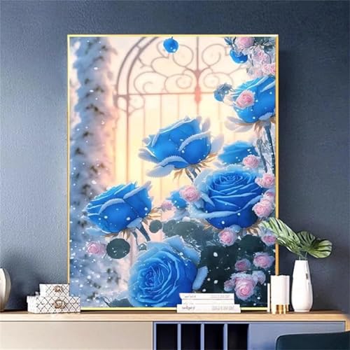 taesdvry Blaue Blumen Diamond Painting Kits Für Erwachsene, 5D Diamond Art Kits Für Anfänger,Round Drill DIY Vollbohrerbild Mit Diamant Malerei Bilder Home Wand Dekor 60x80cm von taesdvry