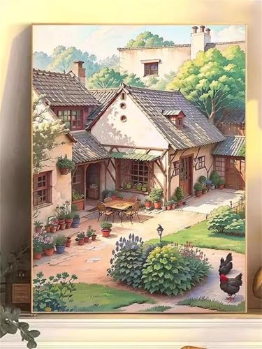 taesdvry Blick auf den Innenhof Diamond Painting Kits Für Erwachsene, 5D Diamond Art Kits Für Anfänger,Round Drill DIY Vollbohrerbild Mit Diamant Malerei Bilder Home Wand Dekor 100x130cm von taesdvry