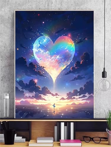 taesdvry Bunte Liebesherzen Diamond Painting Kits Für Erwachsene, 5D Diamond Art Kits Für Anfänger,Round Drill DIY Vollbohrerbild Mit Diamant Malerei Bilder Home Wand Dekor 100x130cm von taesdvry