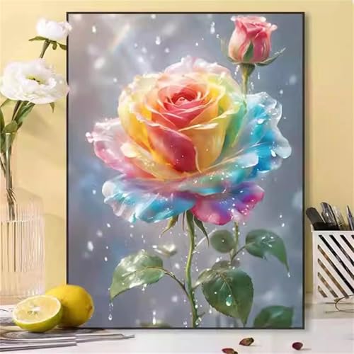 taesdvry Bunte Rose Diamond Painting Kits Für Erwachsene, 5D Diamond Art Kits Für Anfänger,Round Drill DIY Vollbohrerbild Mit Diamant Malerei Bilder Home Wand Dekor 60x80cm von taesdvry