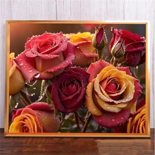 taesdvry Bunte Rosen Diamond Painting Kits Für Erwachsene, 5D Diamond Art Kits Für Anfänger,Round Drill DIY Vollbohrerbild Mit Diamant Malerei Bilder Home Wand Dekor 40x60cm von taesdvry