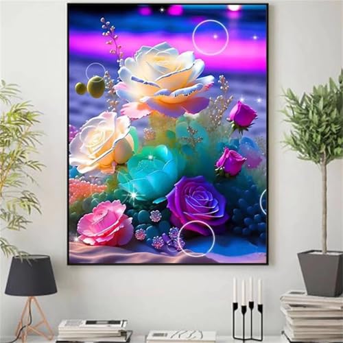 taesdvry Bunte Rosen Diamond Painting Kits Für Erwachsene, 5D Diamond Art Kits Für Anfänger,Round Drill DIY Vollbohrerbild Mit Diamant Malerei Bilder Home Wand Dekor 50x70cm von taesdvry