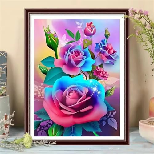 taesdvry Bunte Rosen Diamond Painting Kits Für Erwachsene, 5D Diamond Art Kits Für Anfänger,Round Drill DIY Vollbohrerbild Mit Diamant Malerei Bilder Home Wand Dekor 60x80cm von taesdvry