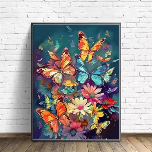 taesdvry Bunte Schmetterlinge Diamond Painting Kits Für Erwachsene, 5D Diamond Art Kits Für Anfänger,Round Drill DIY Vollbohrerbild Mit Diamant Malerei Bilder Home Wand Dekor 60x80cm von taesdvry