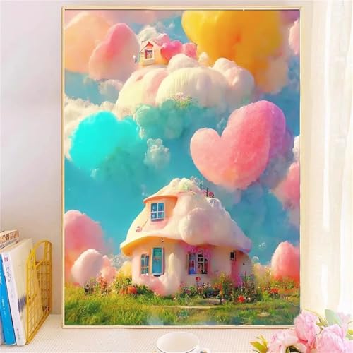 taesdvry Buntes Wolkenhaus Diamond Painting Kits Für Erwachsene, 5D Diamond Art Kits Für Anfänger,Round Drill DIY Vollbohrerbild Mit Diamant Malerei Bilder Home Wand Dekor 30x50cm von taesdvry