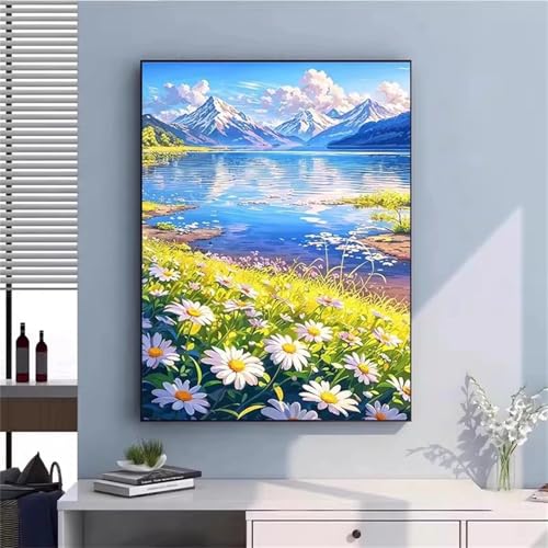 taesdvry Diamond Painting Set für Erwachsene,Gänseblümchensee Diamond Art Erwachsene Full DIY Diamant Kunst Malerei Bilder Home Wand Dekor Square Drill 25x45cm von taesdvry