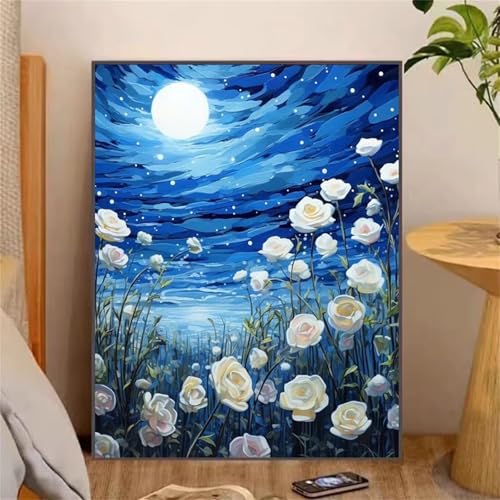 taesdvry Diamond Painting Set für Erwachsene,Nachtblumen Diamond Art Erwachsene Full DIY Diamant Kunst Malerei Bilder Home Wand Dekor Square Drill 70x90cm von taesdvry