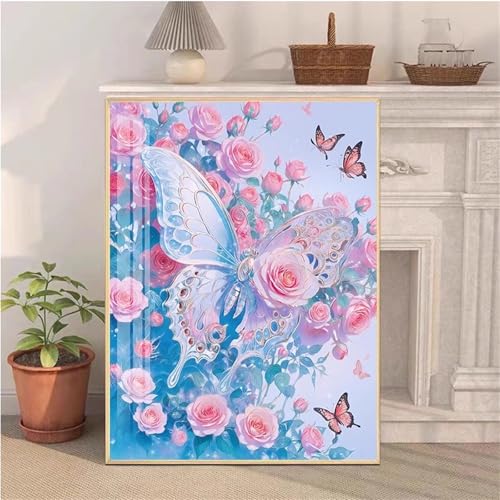 taesdvry Diamond Painting Set für Erwachsene,Schmetterlingsblumen Diamond Art Erwachsene Full DIY Diamant Kunst Malerei Bilder Home Wand Dekor Square Drill 50x70cm von taesdvry