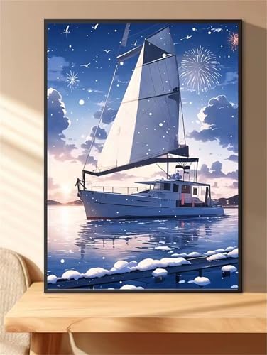 taesdvry Diamond Painting Set für Erwachsene,Segelboot-Ansicht Diamond Art Erwachsene Full DIY Diamant Kunst Malerei Bilder Home Wand Dekor Square Drill 100x130cm von taesdvry