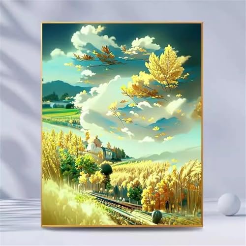 taesdvry Gelbe Landschaft Diamond Painting Kits Für Erwachsene, 5D Diamond Art Kits Für Anfänger,Round Drill DIY Vollbohrerbild Mit Diamant Malerei Bilder Home Wand Dekor 90x110cm von taesdvry