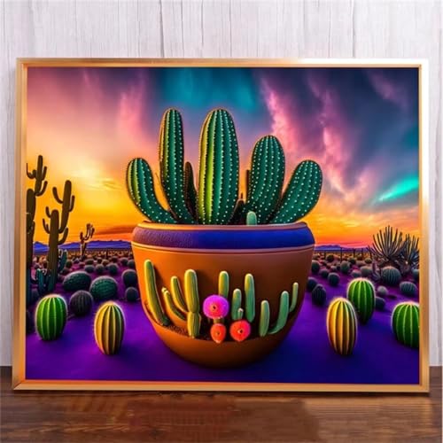 taesdvry Kaktus Diamond Painting Kits Für Erwachsene, 5D Diamond Art Kits Für Anfänger,Round Drill DIY Vollbohrerbild Mit Diamant Malerei Bilder Home Wand Dekor 25x45cm von taesdvry