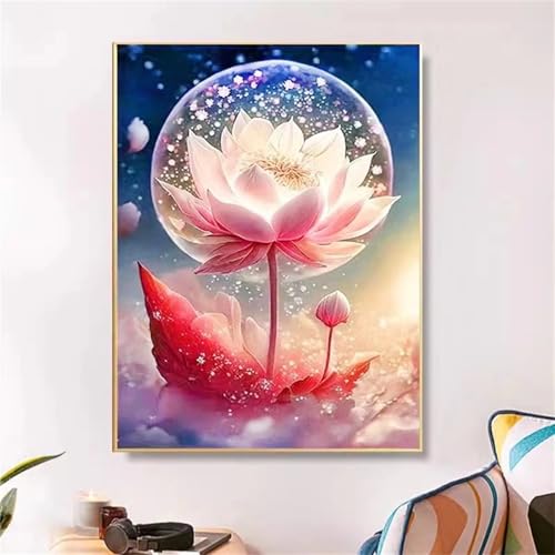 taesdvry Kristalllotus Diamond Painting Kits Für Erwachsene, 5D Diamond Art Kits Für Anfänger,Round Drill DIY Vollbohrerbild Mit Diamant Malerei Bilder Home Wand Dekor 60x80cm von taesdvry