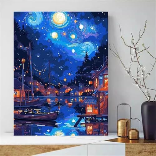 taesdvry Nachtaufnahme Diamond Painting Kits Für Erwachsene, 5D Diamond Art Kits Für Anfänger,Round Drill DIY Vollbohrerbild Mit Diamant Malerei Bilder Home Wand Dekor 25x45cm von taesdvry