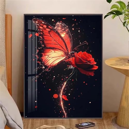 taesdvry Schmetterlingsblume Diamond Painting Kits Für Erwachsene, 5D Diamond Art Kits Für Anfänger,Round Drill DIY Vollbohrerbild Mit Diamant Malerei Bilder Home Wand Dekor 30x50cm von taesdvry