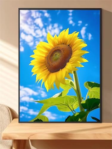 taesdvry Sonnenblume im blauen Himmel Diamond Painting Kits Für Erwachsene, 5D Diamond Art Kits Für Anfänger,Round Drill DIY Vollbohrerbild Mit Diamant Malerei Bilder Home Wand Dekor 30x50cm von taesdvry