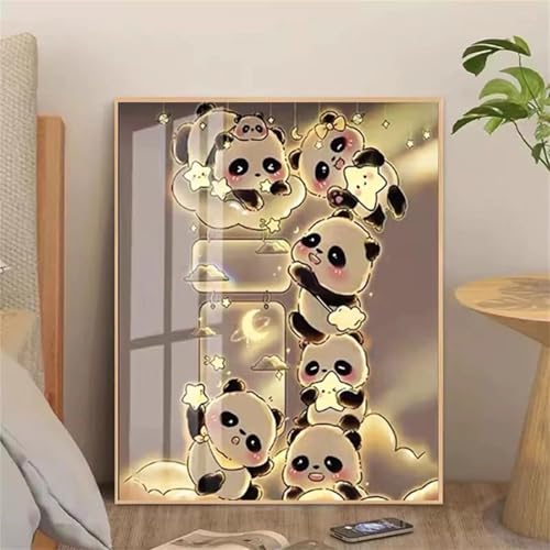 taesdvry Süßer Panda Diamond Painting Kits Für Erwachsene, 5D Diamond Art Kits Für Anfänger,Round Drill DIY Vollbohrerbild Mit Diamant Malerei Bilder Home Wand Dekor 60x80cm von taesdvry