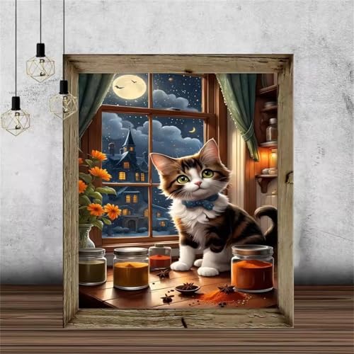 taesdvry Tier Katze Diamond Painting Kits Für Erwachsene, 5D Diamond Art Kits Für Anfänger,Round Drill DIY Vollbohrerbild Mit Diamant Malerei Bilder Home Wand Dekor 50x70cm von taesdvry