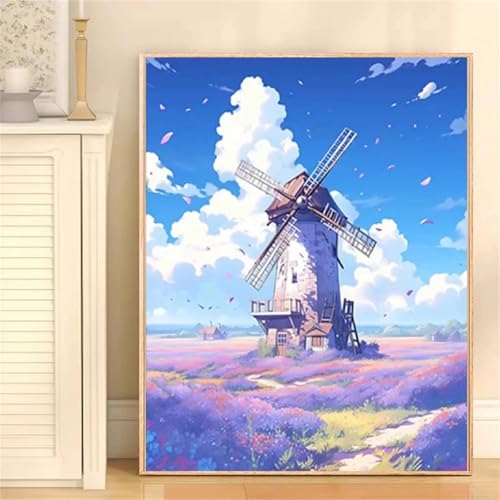 taesdvry Wolken Windmühle Diamond Painting Kits Für Erwachsene, 5D Diamond Art Kits Für Anfänger,Round Drill DIY Vollbohrerbild Mit Diamant Malerei Bilder Home Wand Dekor 30x50cm von taesdvry