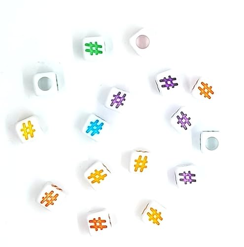 50 Stück 6 mm Würfel weiß mit bunten Einzelzahlen 0–9, Herzen, # Acrylperlen DIY Schmuckherstellung Perlenhandwerk (#) von taffbeads