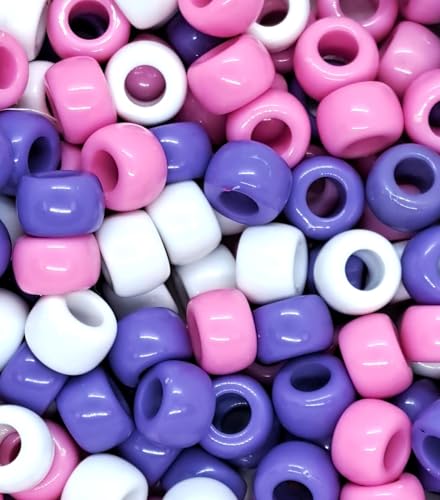 taffbeads 100 Stück 9 x 6 undurchsichtige Acryl-Pony-Perlen für Schmuckherstellung und DIY-Handwerk (Rosa, Lila und Weiß) von taffbeads