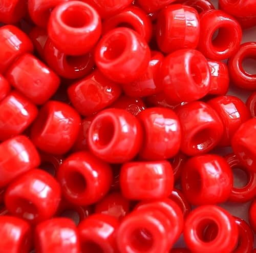 taffbeads 100 Stück 9 x 6 undurchsichtige Acryl-Pony-Perlen für Schmuckherstellung und DIY-Handwerk (rot) von taffbeads