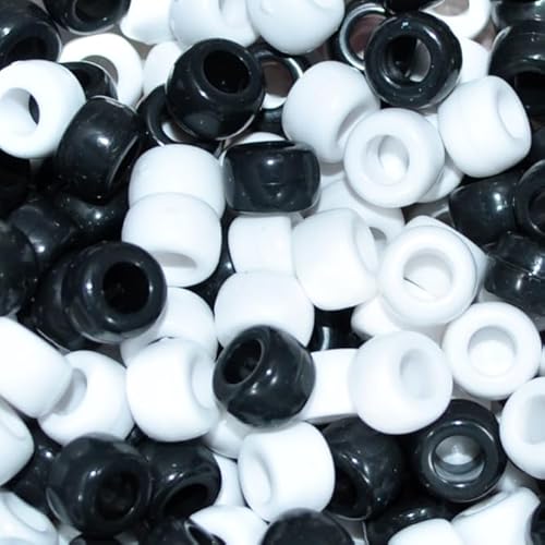 taffbeads 100 Stück 9 x 6 undurchsichtige Acryl-Pony-Perlen für Schmuckherstellung und DIY-Handwerk (weiß und schwarz) von taffbeads