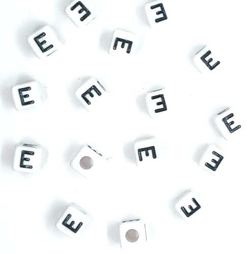 taffbeads 50 Stück 8 mm weiße Würfel A-Z, einzelne Buchstaben, Acryl, Alphabet-Perlen für personalisierte Perlenstickerei, DIY Handwerk oder Schmuckherstellung (E) von taffbeads