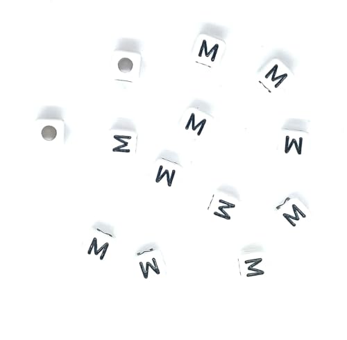 taffbeads 50 Stück 8 mm weiße Würfel A-Z einzelne Buchstaben Acryl Alphabet Perlen für personalisierte Perlenstickerei DIY Handwerk oder Schmuckherstellung (M) von taffbeads