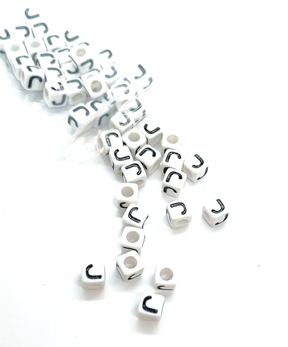 taffbeads Alphabet-Perlen aus Acryl, 7 mm, Würfel, A-Z, Einzelbuchstaben, für DIY Handwerk oder Schmuckherstellung, Weiß, 50 Stück (J) von taffbeads