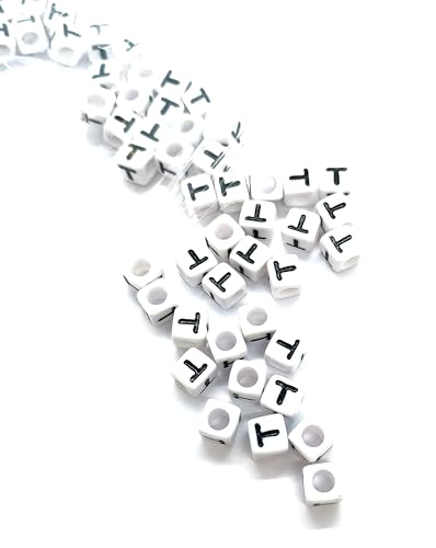 taffbeads Alphabet-Perlen aus Acryl, 7 mm, Würfel, A-Z, Einzelbuchstaben, für DIY Handwerk oder Schmuckherstellung, Weiß, 50 Stück von taffbeads