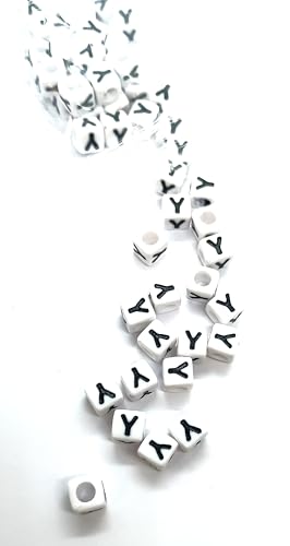 taffbeads Alphabet-Perlen aus Acryl, 7 mm, Würfelform, A-Z, für Bastelarbeiten, Schmuckherstellung, Weiß, 50 Stück (Y) von taffbeads