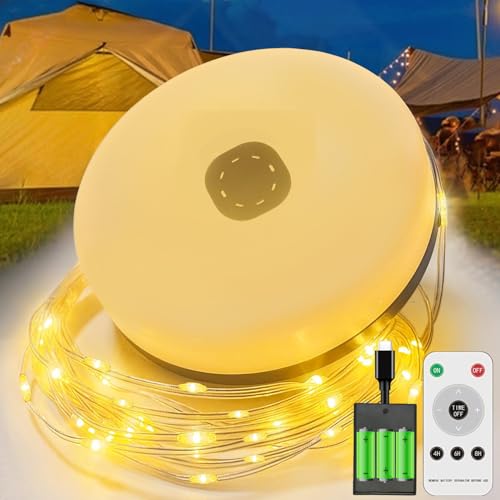 taiyongkang Camping Lichterkette Aufrollbar 10m, USB-Ladbar 2000mAh mit AA-Batteriebox, Warmweiß LED, Perfekt für Zeltbeleuchtung, Wanderweg, Lagerfeuer, und andere Outdoor-Veranstaltungen von taiyongkang