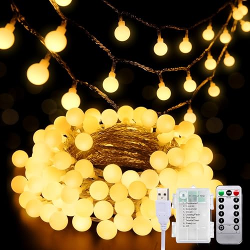 taiyongkang Lichterkette Innen, 6M 40LED Globe Lichterkette indoor, Batterie + USB betrieben, lichterkette warmweiß innen mit Timer und 8 Modi, für Weihnachten, Zimmer, Garten, Festliche Dekoration von taiyongkang