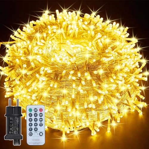 25m LED Lichterkette außen/inne, 200 Warmweiß LEDs | 8 Modi mit stecker Fernbedienung Timer | Weihnachten Garten, Balkon, Wohnzimmer Deko | Lichterkette Outdoor Strom | IP44-Wasserdicht von taiyongkang