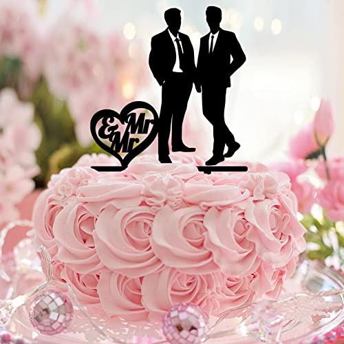 Acrylic Black Mr And Mr Wedding Cake Topper Silhouette Two Grooms, Elegant Wedding Cake Topper Two Husbands Wedding Party Favors Custom Couple Names Est Date Gay Wedding Engagement Gifts von taiyuanhangzhen