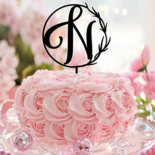 Initiale N Kuchenaufsatz Einzelbuchstabe Monogramm Name Botanischer Kranz Retro für Hochzeitstag Party Supplies Wiederverwendbar Personalisierte 26 Buchstaben Geburtstagsgeschenke Acryl Schwarz von taiyuanhangzhen