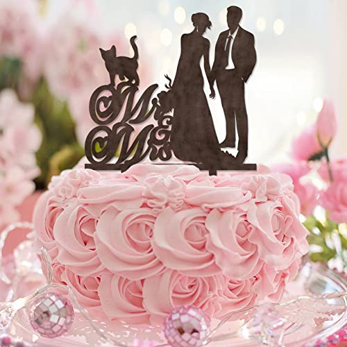 Mr & Mrs Hochzeitstortenaufsatz, personalisierbar, Familienname, Est Datum, Silhouette mit Hund Katze Romantik Braut & Bräutigam, Kuchenaufsatz für Hochzeit, Verlobung, Party, Dekoration, von taiyuanhangzhen