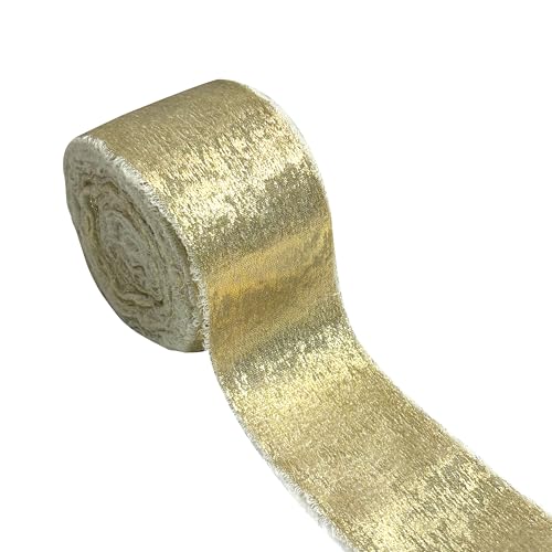 Champagner-Gold-Chiffonband, schimmerndes Gold ausgefranstes Seiden-Satinband für Geschenkverpackungen, Hochzeitseinladungen, Brautsträuße, Heimdekoration, Bastelarbeiten, Champagner-Gold von takemay