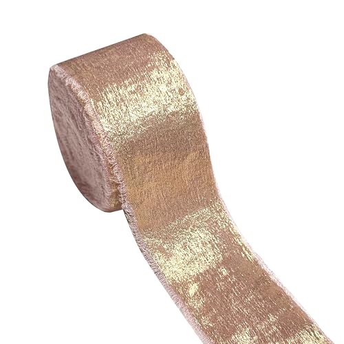 Champagner-Gold-Chiffonband, schimmerndes goldfarbenes ausgefranstes Seiden-Satinband für Geschenkverpackungen, Hochzeitseinladungen, Brautsträuße, Heimdekoration, DIY-Schleifen, Basteln (Rosa) von takemay