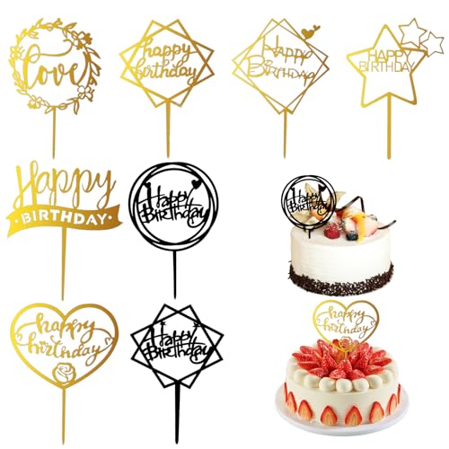 8 Stück Happy Birthday Cake Topper Multicolor Acryl Cupcake Dekorationen Gold Personalisierte Topper für Kinder Mädchen Jungen Hochzeitsfeiern Perfekt für Jede Party Wiederverwendbar von talNite