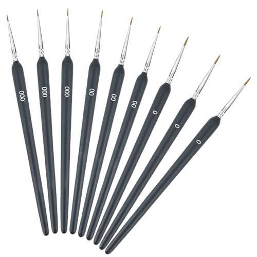 Pinsel-Set für Künstler, 9 Stück mit 3 verschiedenen Größen (0, 00, 000) – Professionelle Pinsel aus weichem Nylon für Acryl, Aquarell, Öl – ideal für Erwachsene und Kinder von talNite