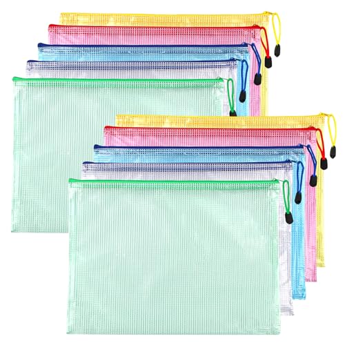 Dokumententasche mit Reißverschluss A5, 10 pcs Wasserdichte Document Case, Mesh Plastic Zip Bag, Reißverschlusstasche Zip Beutel Tasche für Datei,Papier, Quittungen, Kosmetika von talifoca