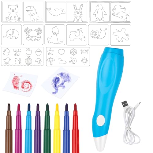 talifoca Elektrischer Farbsprühstift,Airbrush Fun Farben sprühen Airbrush Set Kinder Airbrush-Set für Kinder mit 8 Filzstiften & 11 Schablonen zum Malen & Zeichnen,Ungiftig,mit USB-Kabel von talifoca